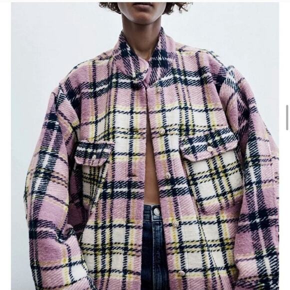 Zara Lavender Plaid Jeweled Oversized Shacket M - Picture 1 of 11